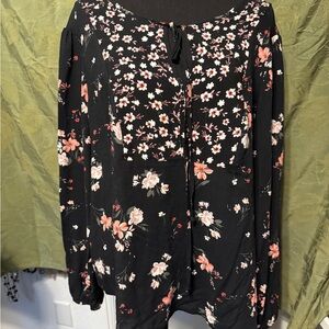 Candie's Black & Pink Floral Top Tie Front Womens Top Sz XXL